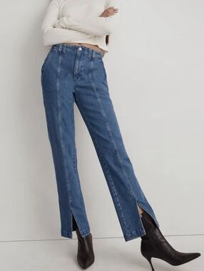 NEW Madewell The Perfect vintage Straight Jean Medium Wash Seamed Hem Split